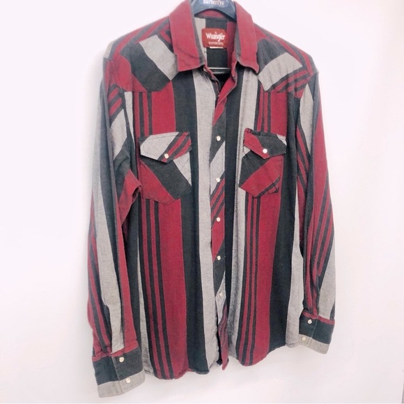 Vintage Wrangler Western Shirt Red Black Gray Stripe - Picture 4 of 16